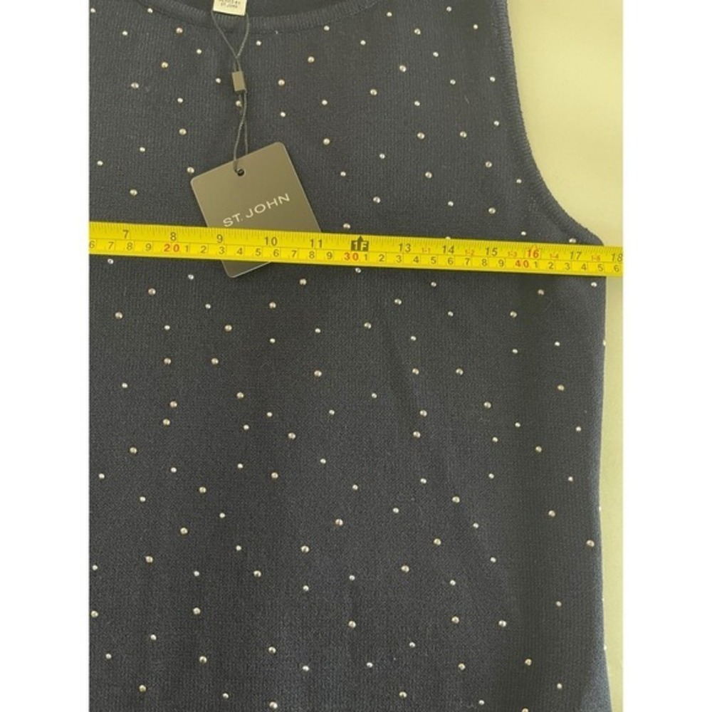 St. John Wool Blend Knit Shell Navy Silver Rhinestone Evening Top Quiet Luxury M - Picture 9 of 11